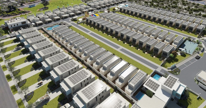 Aerial view of a rooftop solar installation by MVP Energy