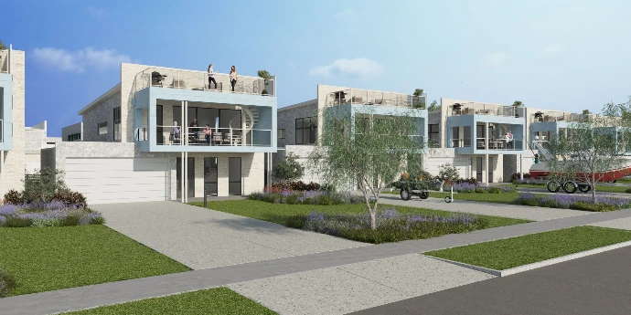 Street view of completed modular homes at Jurien Bay Resort